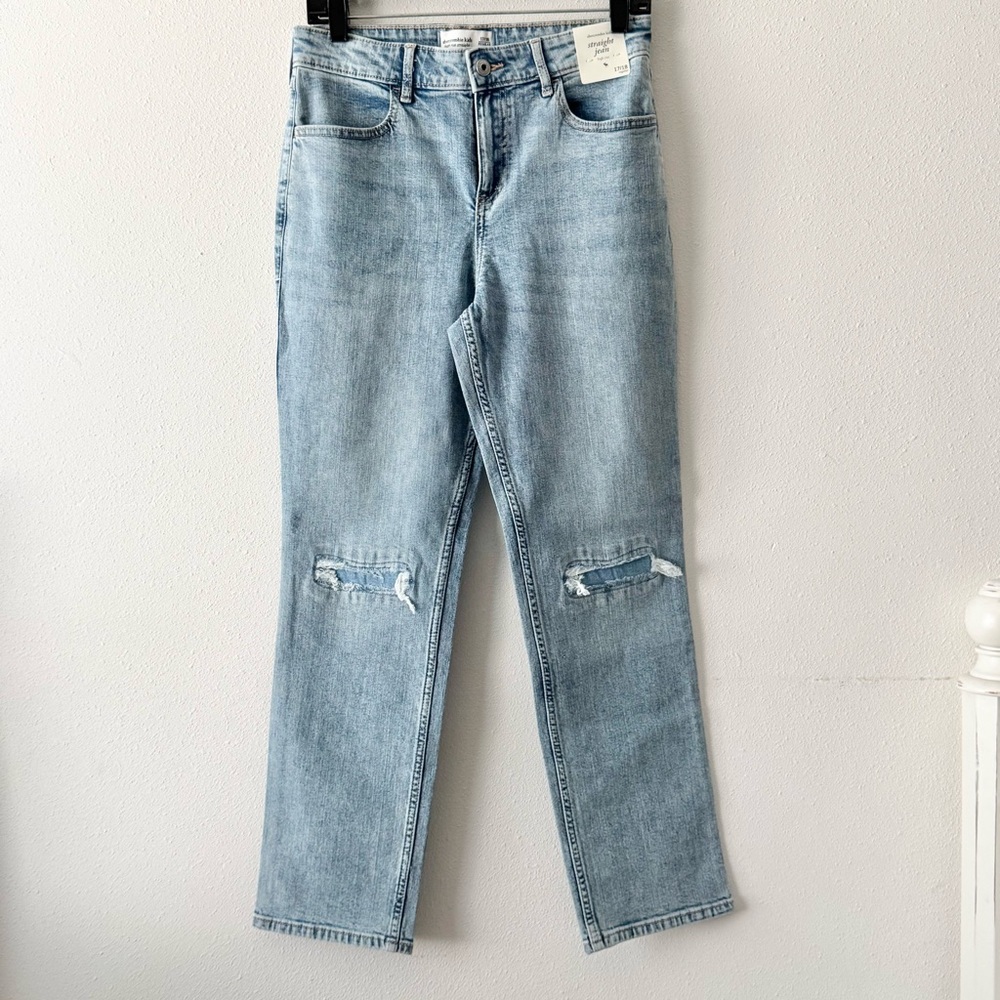 NEW Abercrombie kids straight high rise Distressed Jeans